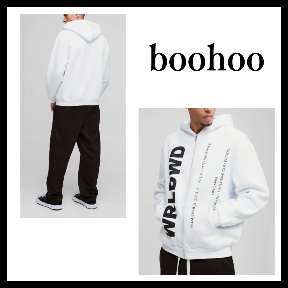 ◆boohoo◆ワールドワイド テキストジップ スルーパーカー