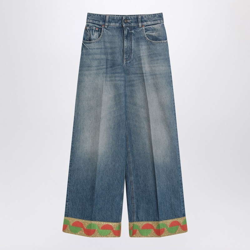 ボトムスその他 Valentino Blue washed jeans with jacquard bottoms