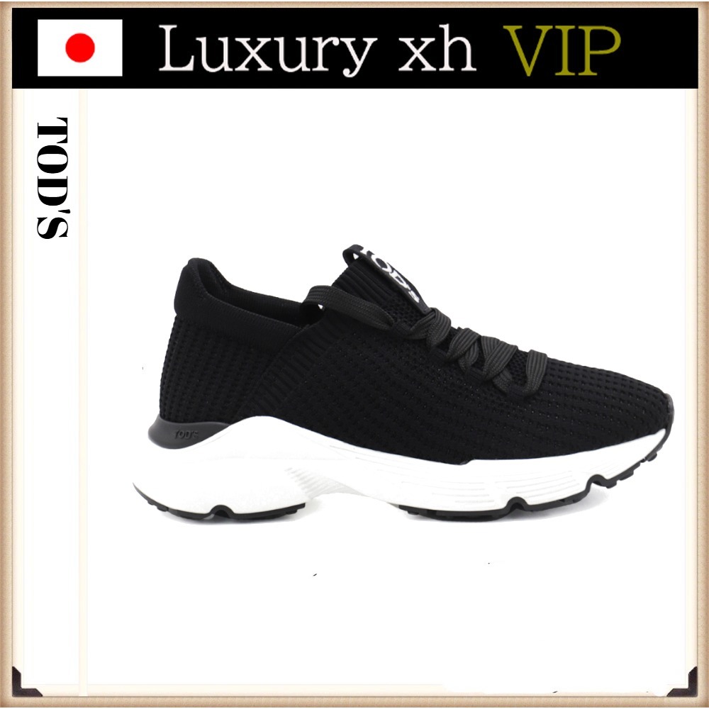 ★TOD'S ブラック ラウンドトゥ レースアップ ロゴ スニーカー