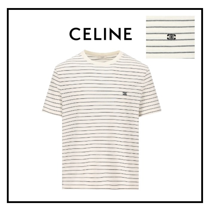 【ラスト1点】CELINE ロゴ刺繍 ストライプ Tシャツ トリオンフ
