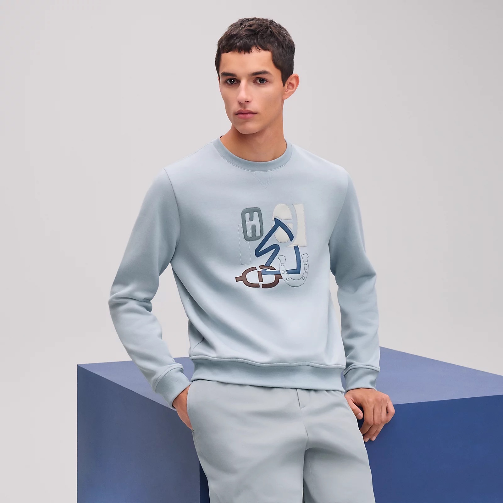 HERMES 25SS スウェット《Hパズル》コットン ブルー DHL 直営店