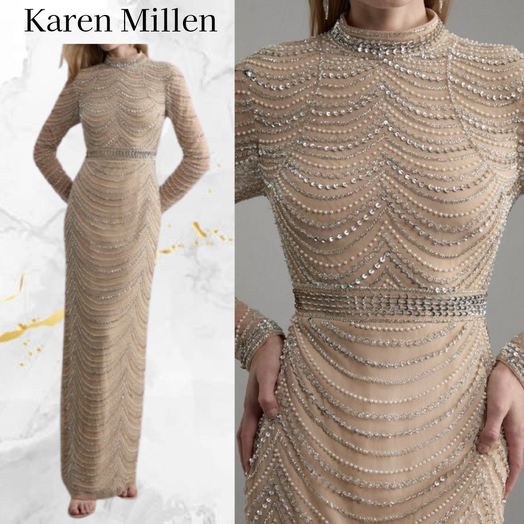 ☆送料関税込☆Karen Millen☆プチ装飾 長袖 マキシ ドレス
