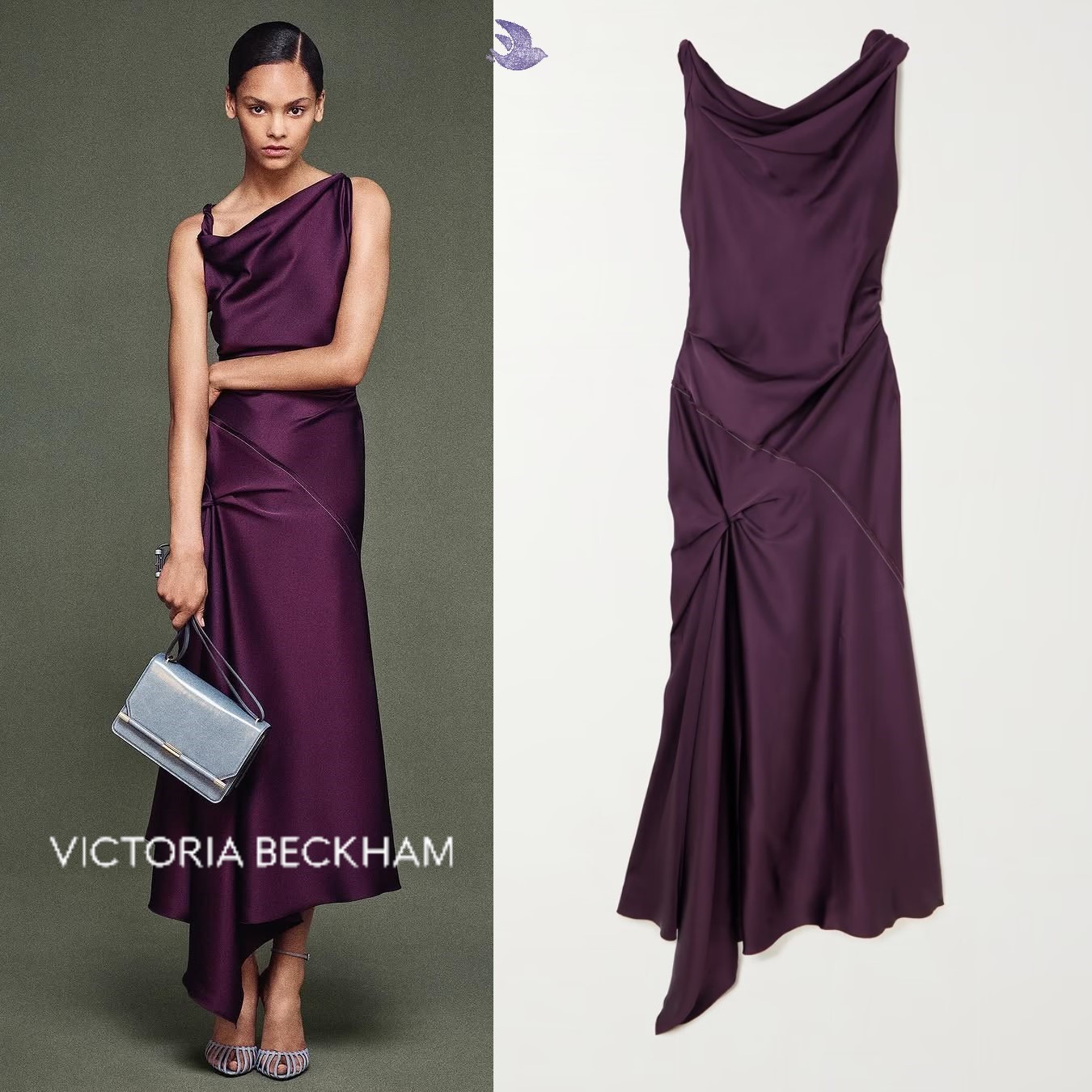 国内発| VICTORIA BECKHAM アシメトリードレープ ミディドレス