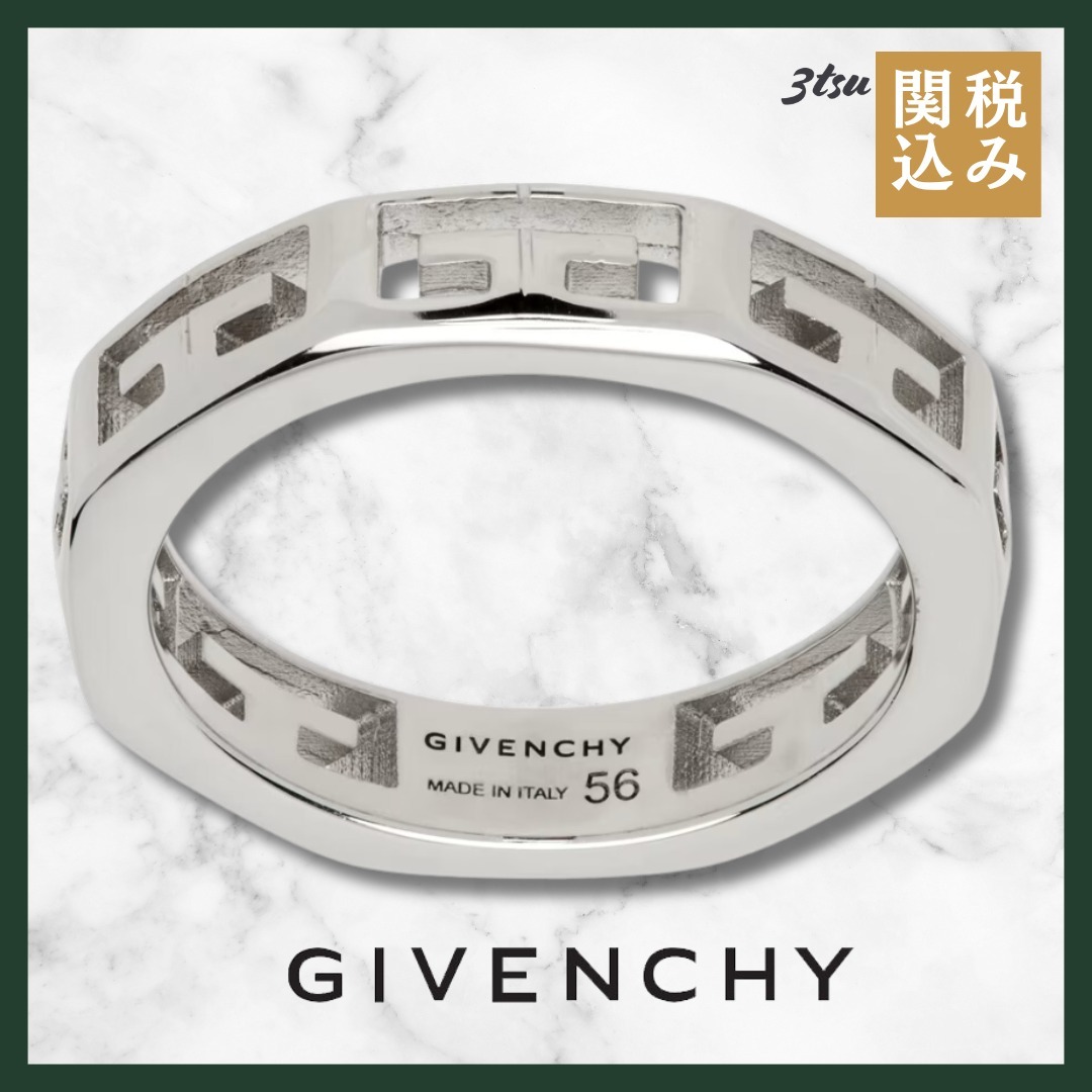 GIVENCHY★シルバートーン ロゴ カットアウト 2G リング メンズ