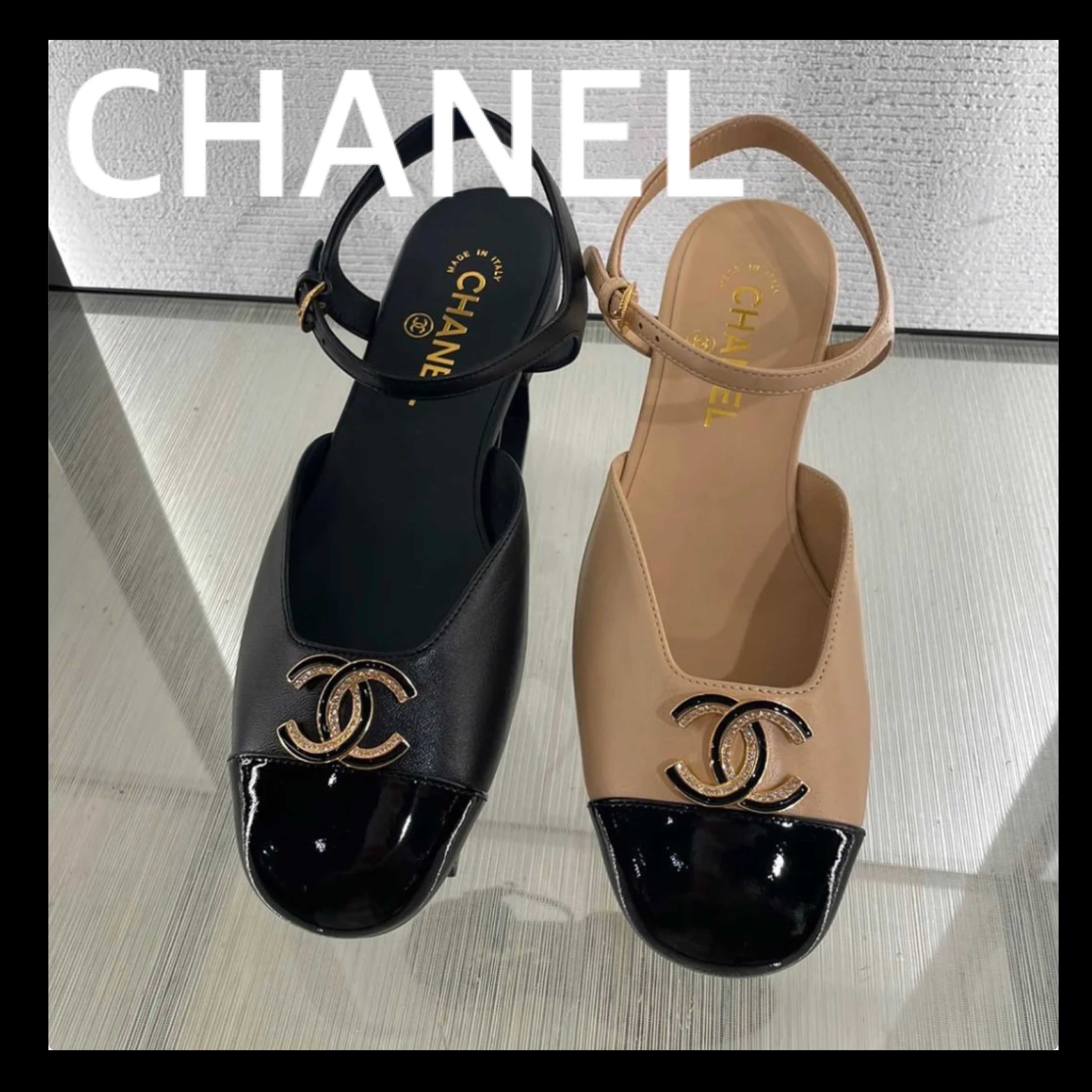 大人可愛い【CHANEL】CCロゴ バックスリング パンプス