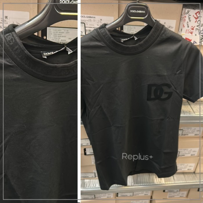 【Dolce&Gabbana】Tシャツ 黒 ネックロゴ 半袖 綿 DG