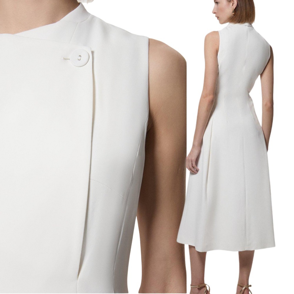 KAREN MILLEN ミディワンピース 無地 ネクタイ フレア ボタン KAREN MILLEN ミディワンピース 無地 ネクタイ フレア ボタン