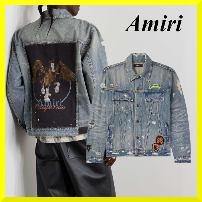 大人気★【AMIRI】ヴィンテージ ペガサス トラッカー ジャケット Amiri☆関税込☆ペガサス デニム トラッカー ジャケット (AMIRI