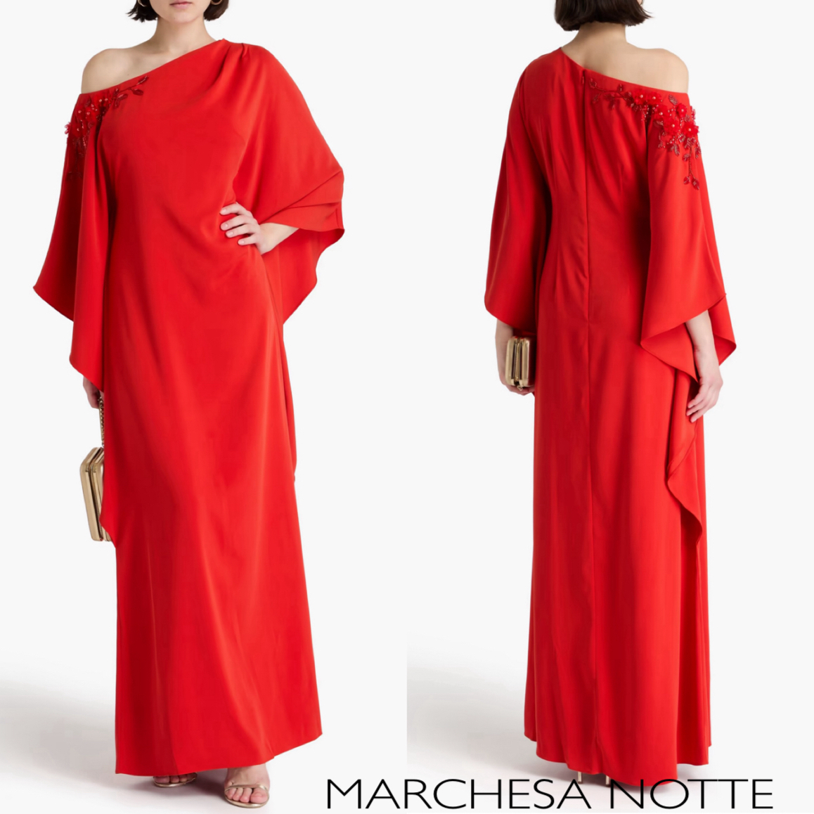 クレープ★ビーズ★ロングワンピース★ MARCHESA NOTTE