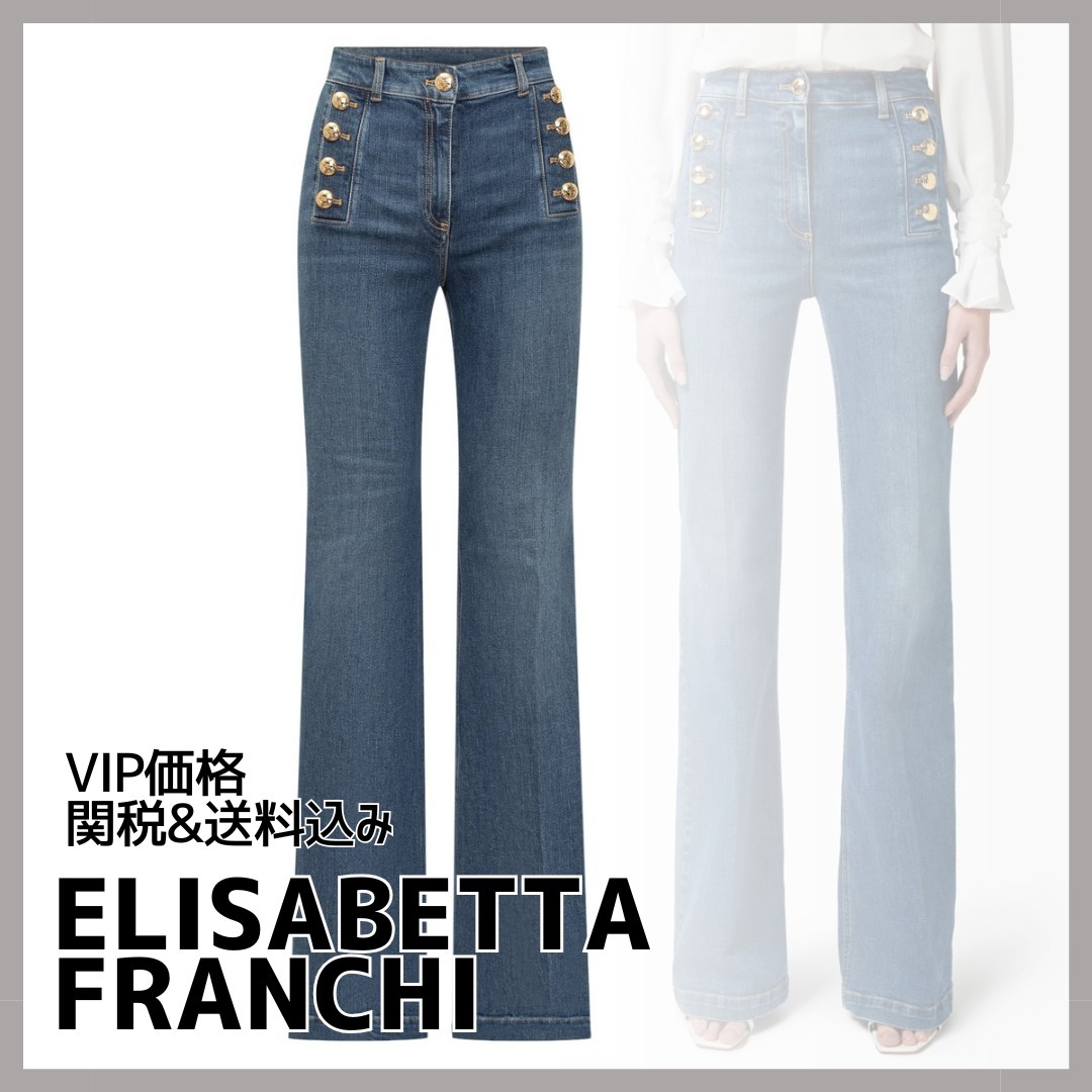 国内発送関込【ELISABETTA FRANCHI】ボタンベルボトムジーンズ