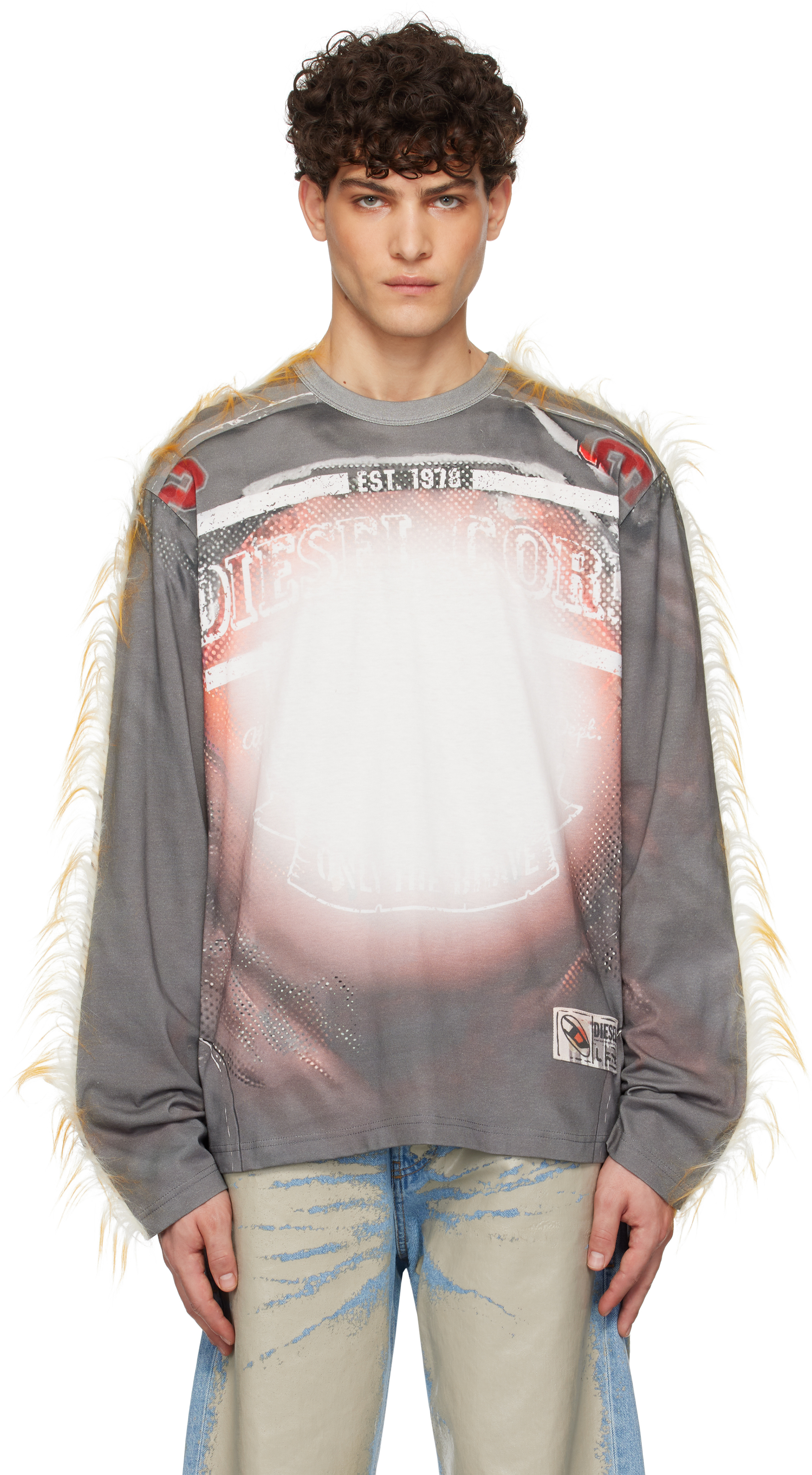 【関税込み】Diesel グレー T-Crane LS-Fur Tシャツ