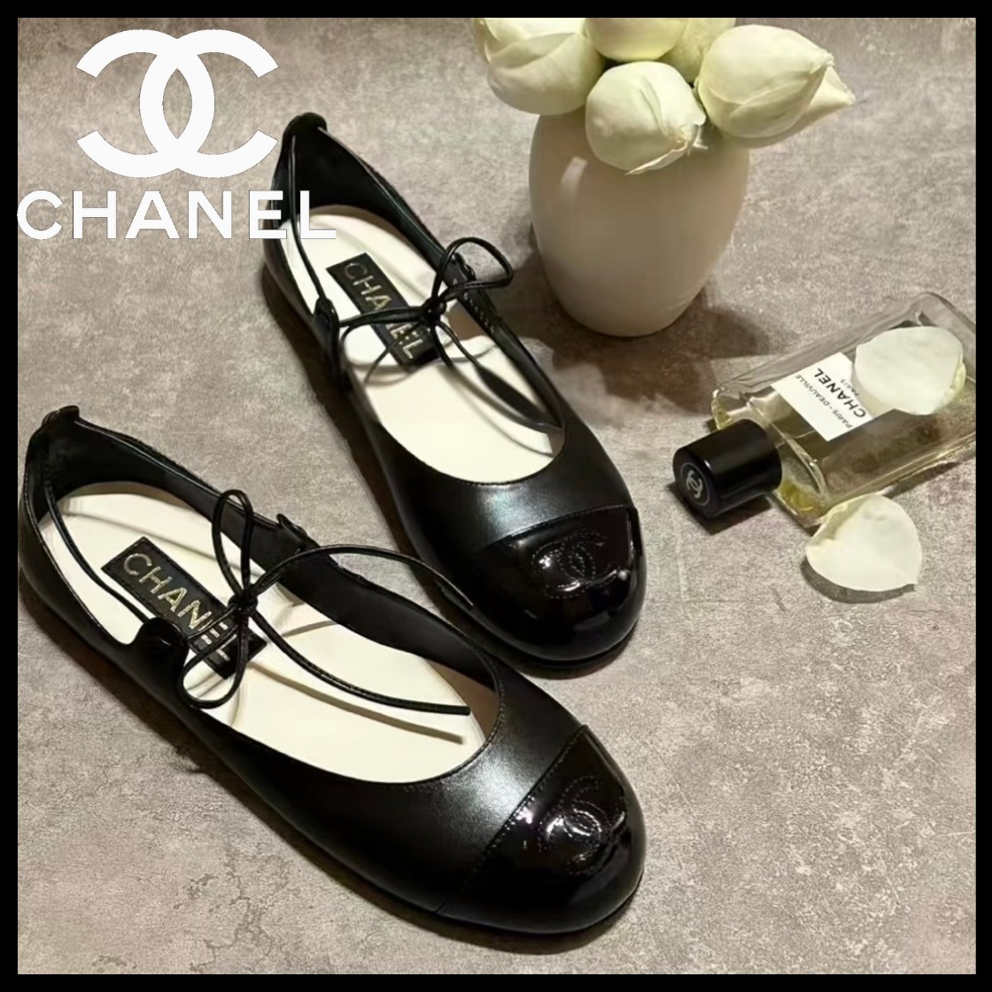 紐リボンがフェミニンな♪【CHANEL】25P CCロゴ メリージェーン