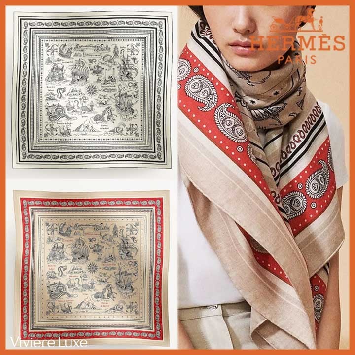 極上*HERMES カレジェアン 船乗りタトゥー バンダナ カシミア混