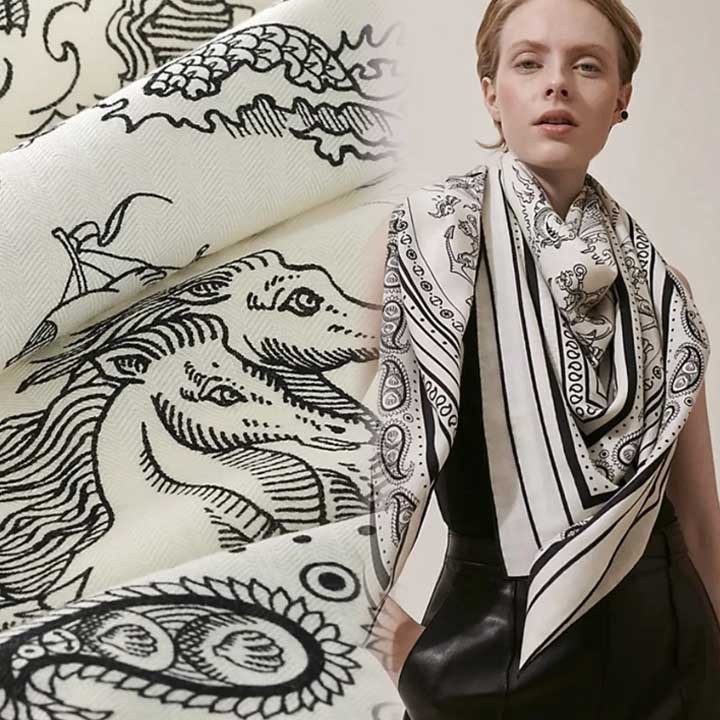 極上*HERMES カレジェアン 船乗りタトゥー バンダナ カシミア混