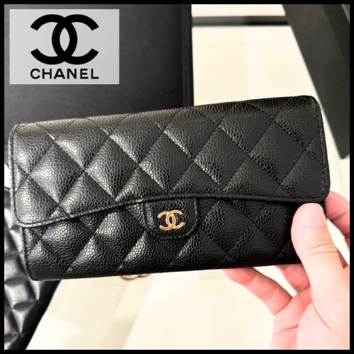 定番大人気☆ CHANEL 長財布 マトラッセ キャビア ゴールド金具