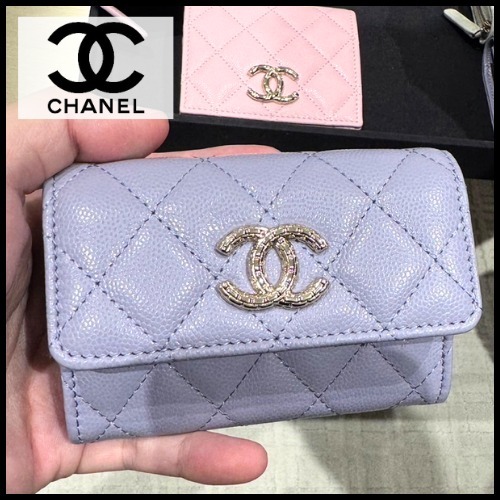 24A限定 パープル CHANEL コイン 折りたたみ キャビア CCロゴ