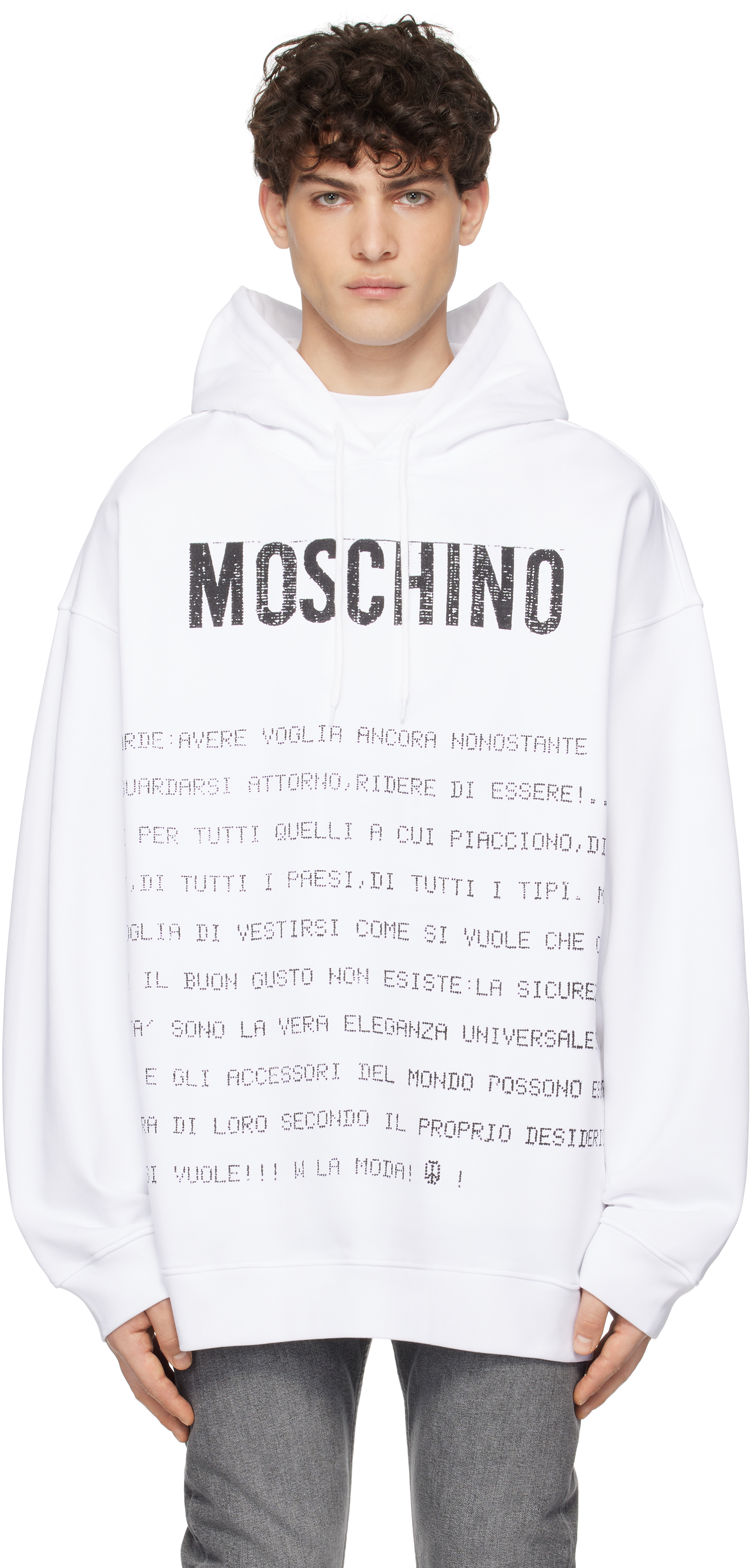 【関税込み】Moschino ホワイト Message フーディ