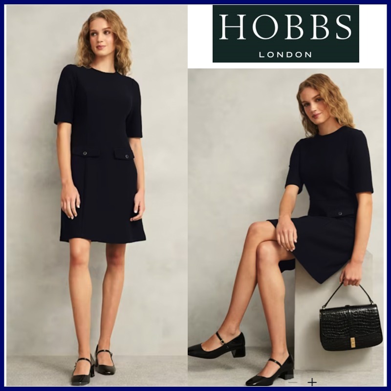 大人気♪【HOBBS】Aラインワンピース☆優等生ネイビー