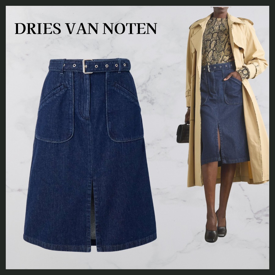 ★関税込★ DRIES VAN NOTEN ベルト付 デニム ミディスカート