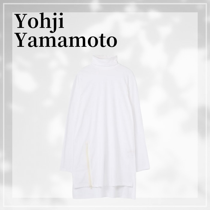 Tシャツ・カットソー Yohji Yamamoto COTTON JERSEY JUMBO TURTLENECK ZIPPERED SLITS