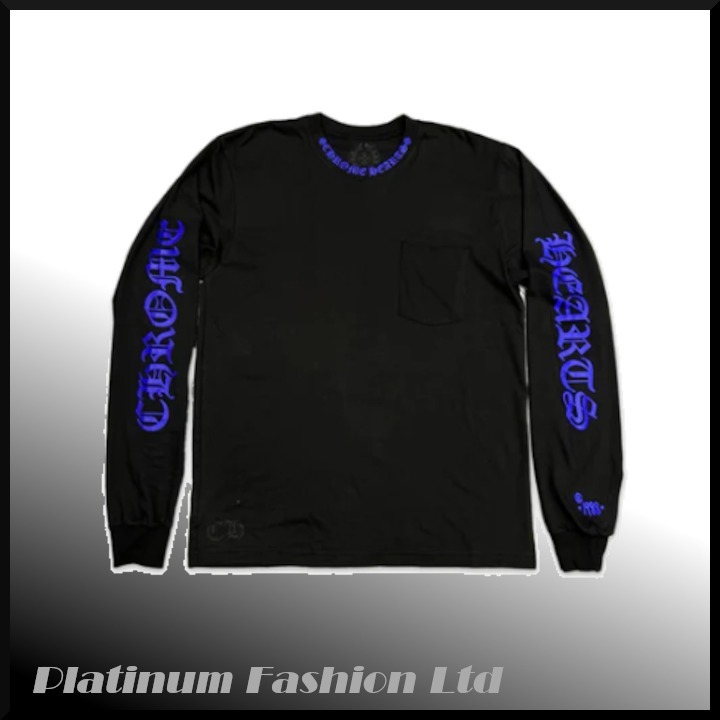 【CHROME HEARTS】ネックスクロール L/S Tシャツ ブラックブルー