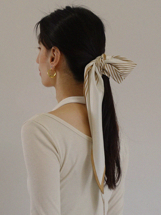 PREMIERE AMOUR◆Square Line Silk Scarf - Black/Beige