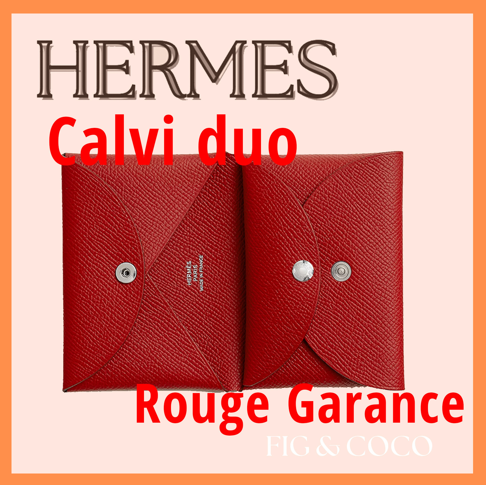 カラー各種★【HERMES】Calvi Duoカードケース Rouge garance