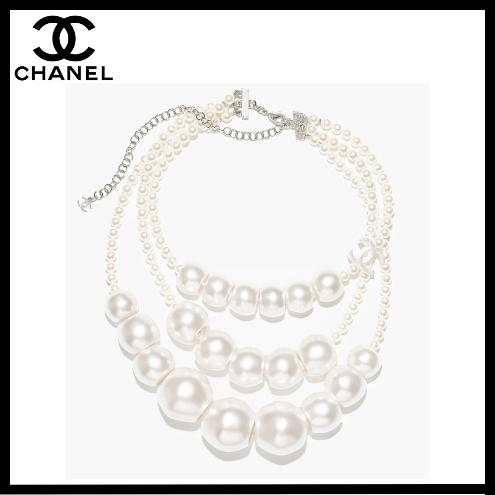 25C【華やかパール】CHANEL オールパール3連ネックレス