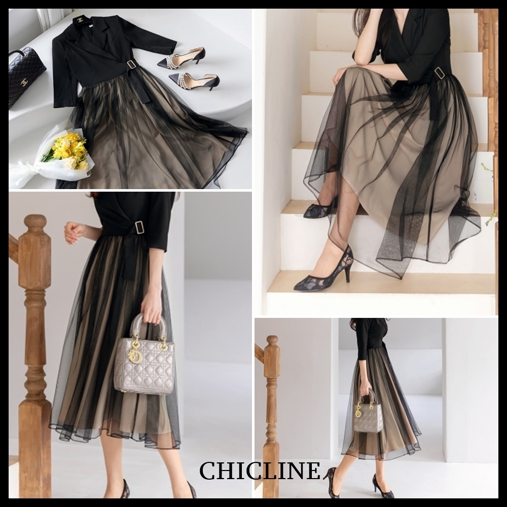【CHICLINE】ロメディ配色 シャワンピース/ベルトセット☆