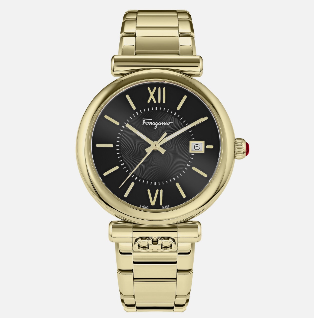 セールFerragamo Oraゴールドブレスレット＆ブラック腕時計40mm