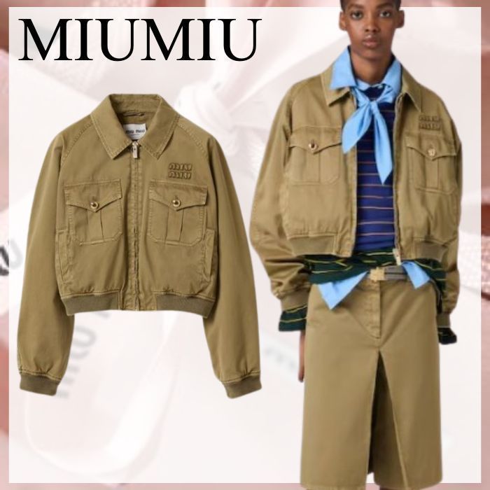 新作 MIUMIU コットンサテン ボンバー ジャケット メンズライク