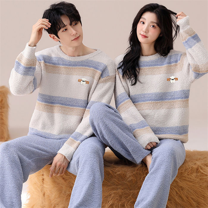 パジャマ ルームウェア 長袖 4色 M-3XL 秋冬 ペアルック 25zm44