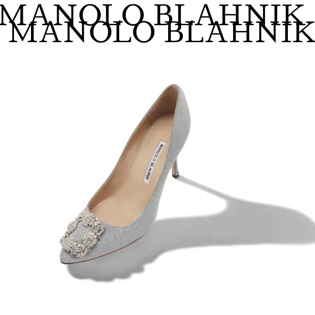 【MANOLO BLAHNIK】シルバーグリッタージュエルバックルパンプス