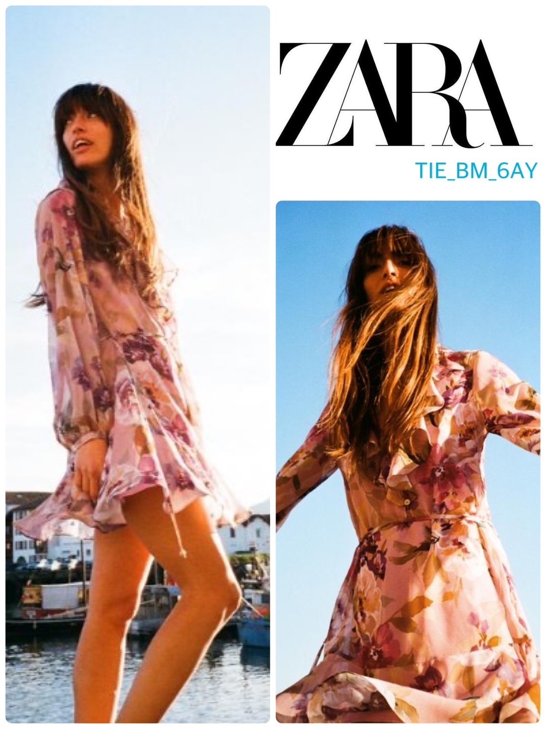 スペイン発送 ZARA フローラルプリントフリルミニドレス 最新作