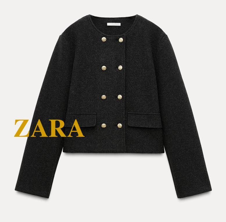 ☆ドイツ発*ZARA*新作*GOLDボタンダブルジャケット/GREY☆