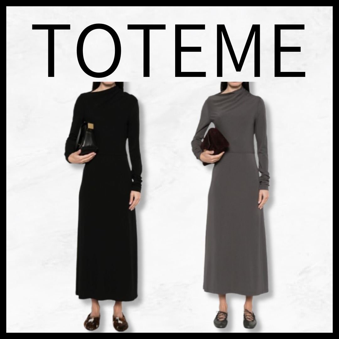 【TOTEME】ドレープジャージードレス アシメ ブラック グレー