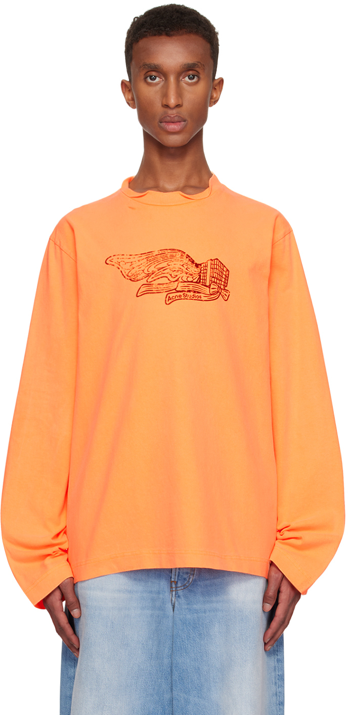 【関税込み】Acne Studios オレンジ プリント 長袖Tシャツ
