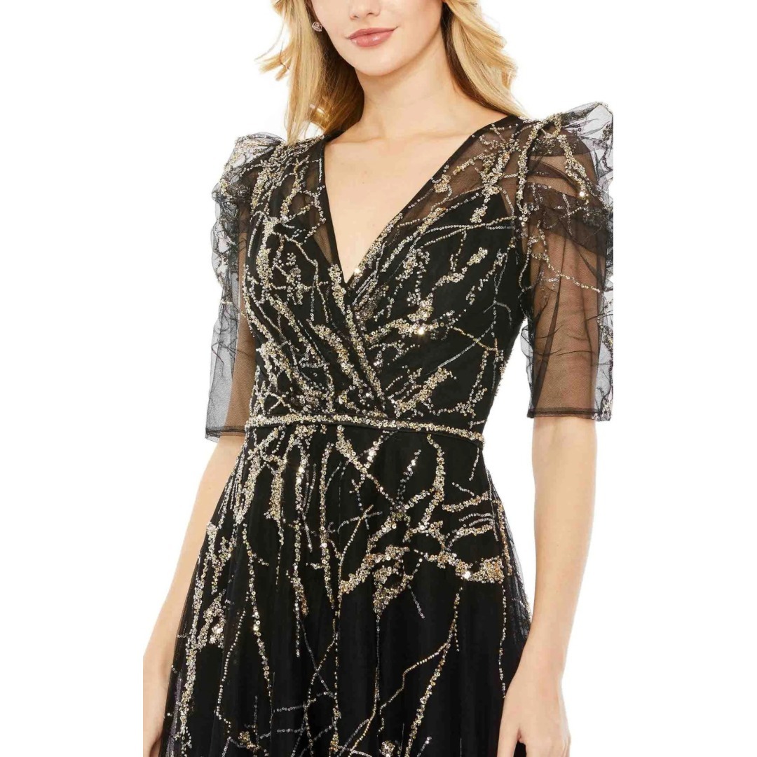 【MAC DUGGAL】ロング ドレス レース スパンコール ブラック 関税送料込【MAC DUGGAL】ロング ドレス スパンコール ブラック
