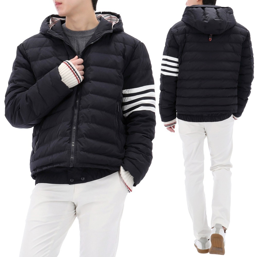 THOM BROWNE☆4LINE フード付 ダウンジャケット NAVY 4 MENS