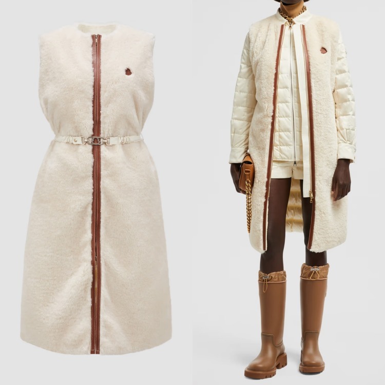MONCLER☆Sorbier レザートリム ロング丈 ダウンベスト LADIES