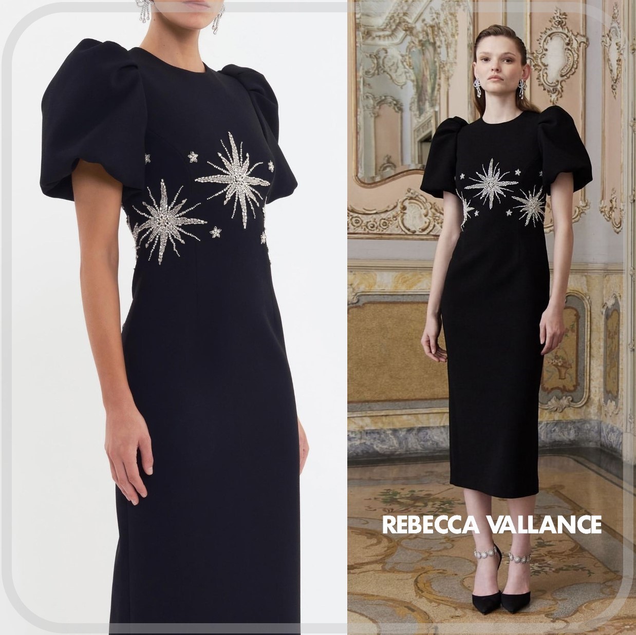 国内発| REBECCA VALLANCE Estella クリスタル装飾ミディドレス