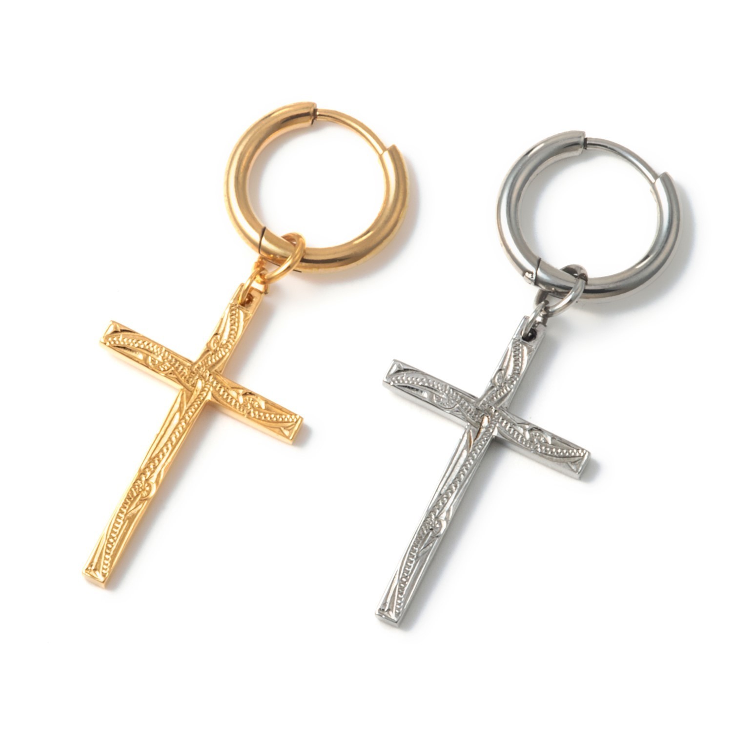 ハワイアンジュエリー ピアス クロス 十字 シンプル ステンレス