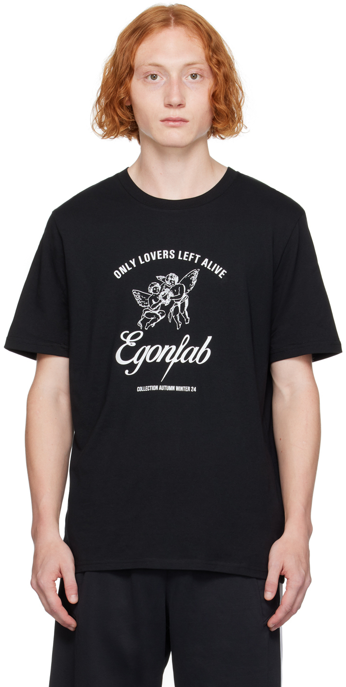 【関税込み】EGONlab ブラック ロゴプリント Tシャツ