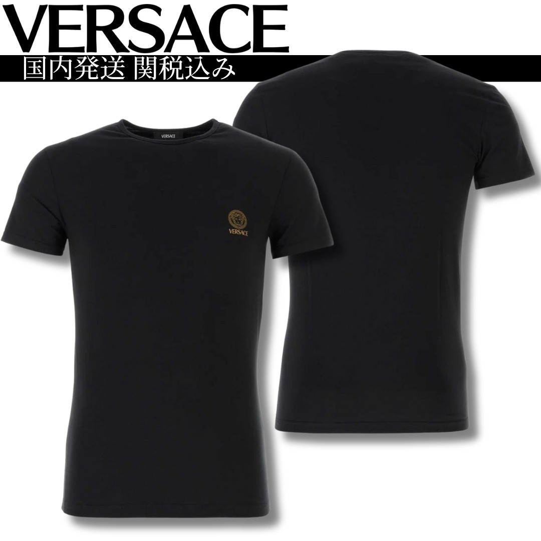 【関税込み】半袖クルーネック ゴールドロゴ入り Tシャツ