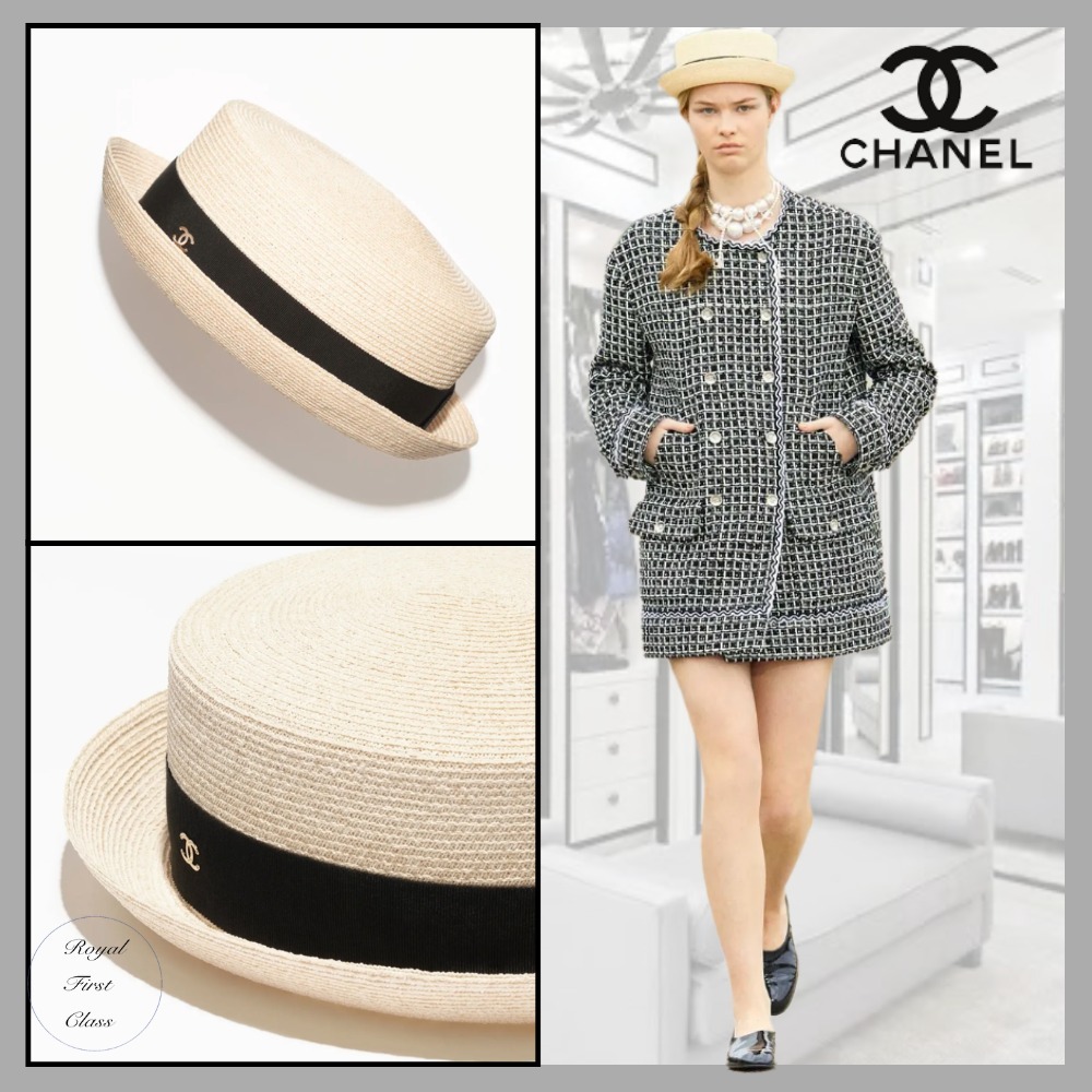 【CHANEL シャネル】ストローハット CCロゴ ブラック リボン