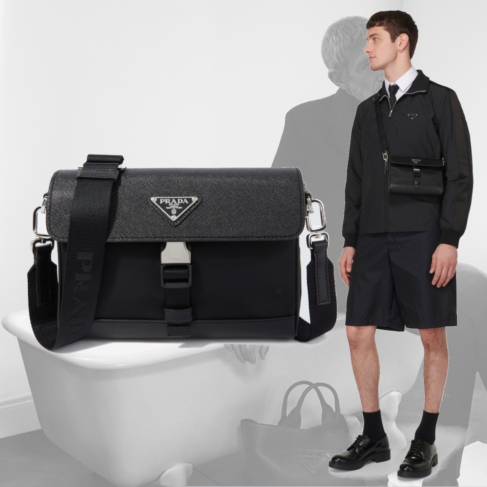 【希少】PRADA Re-Nylon レザートリム クロスボディバッグ 黒