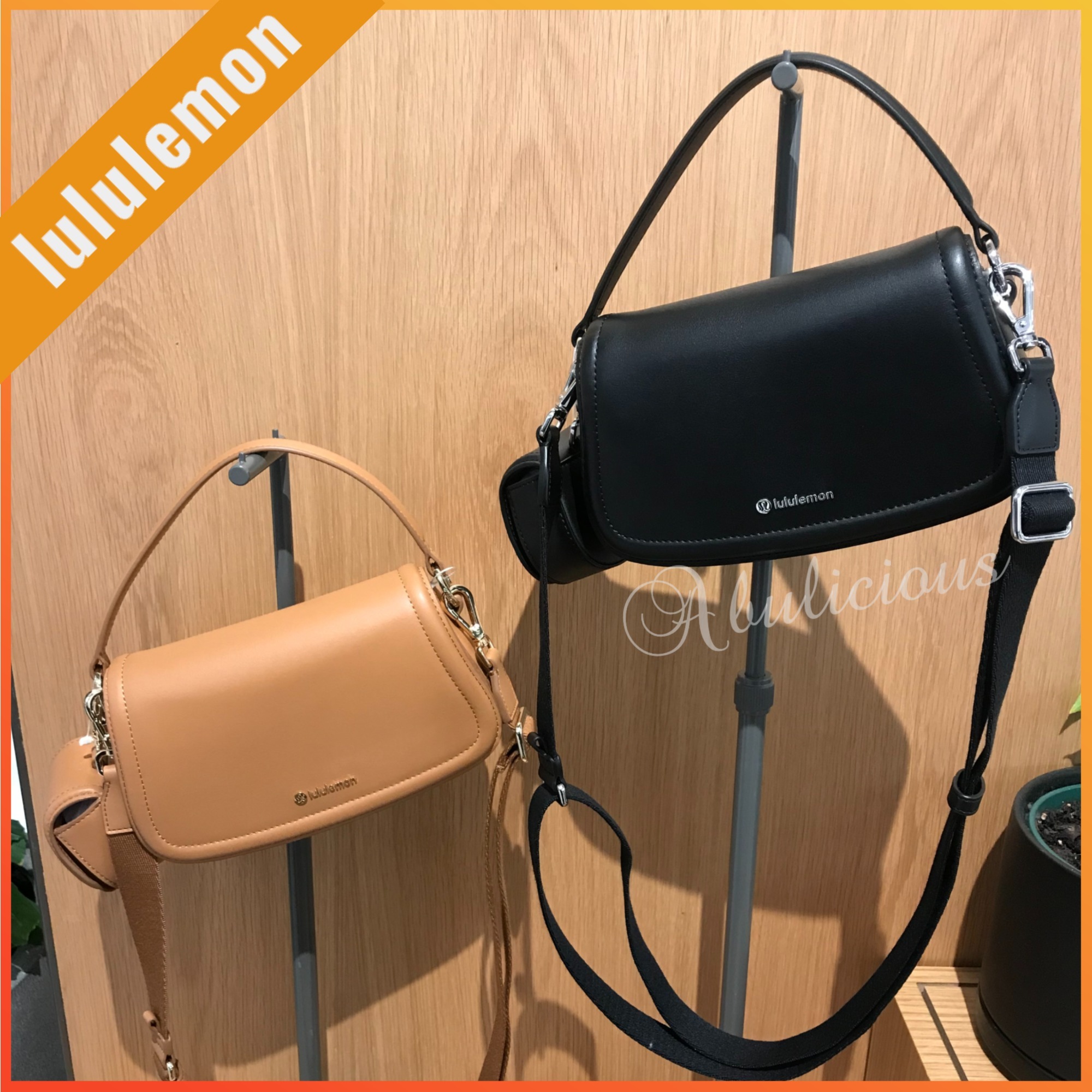 lululemon☆ポーチ付き・トップハンドルバッグ フェイクレザー
