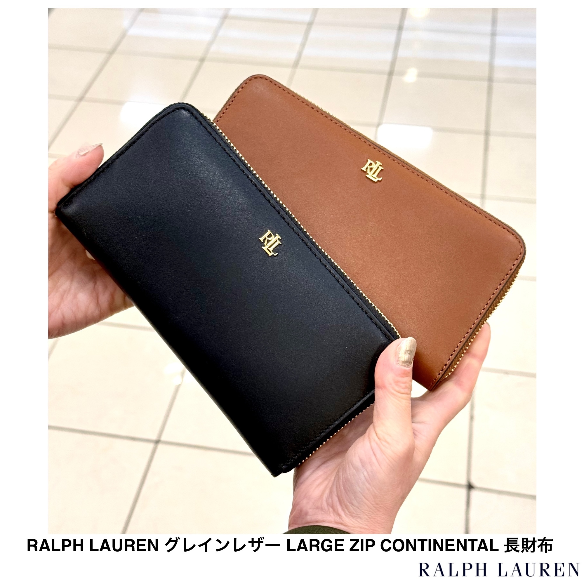 [Ralph Lauren] グレインレザー LARGE ZIP CONTINENTAL 長財布