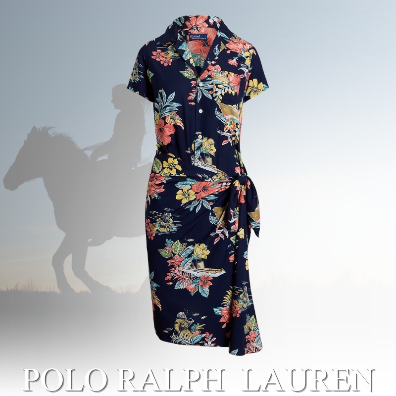 POLO RALPH LAUREN シャツワンピース フローラルフェイクラップ