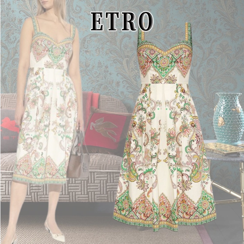 【鮮やかで美しい刺繍】ETRO フローラル プリント ミディドレス